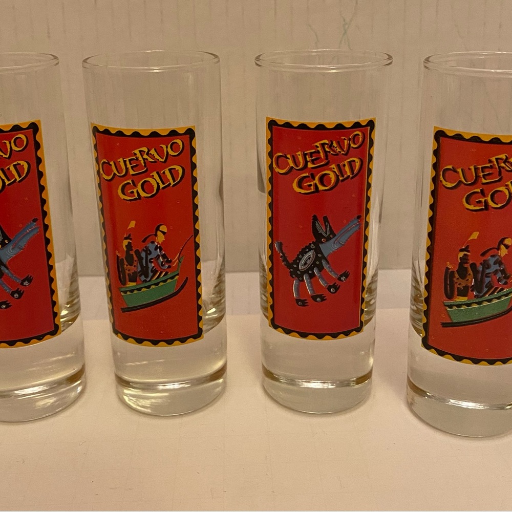Set of 4 Jose Cuervo Gold Tequila Shooters Tall 2 Oz Bar Shot Glass - 2 Designs